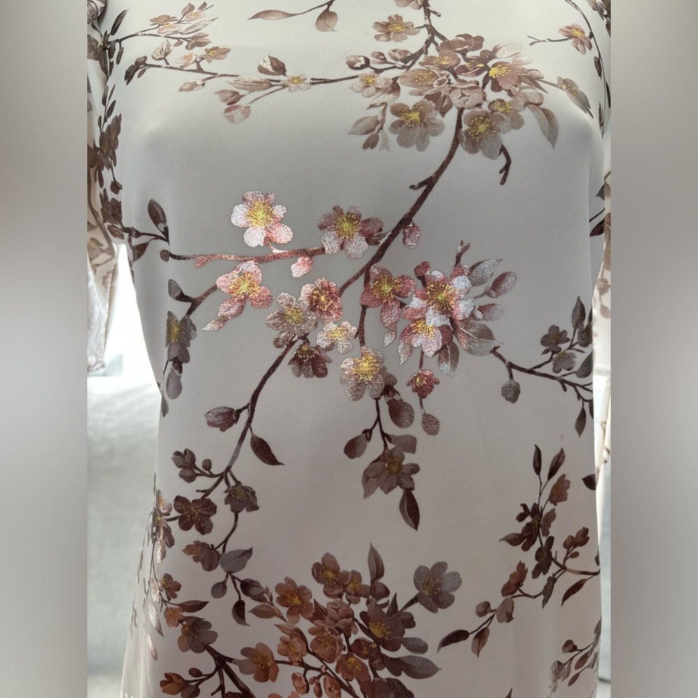 Shelby & Palmer Sheath Dress Women's Size 10 Ruched Sleeve Floral Ivory Stretch - Picture 11 of 16